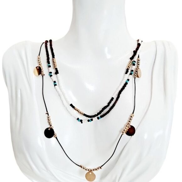 💖 2/$30 Boho indie sleeze multi layered gold charm beaded hippie necklace - Picture 5 of 15